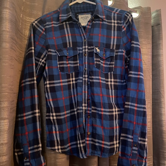 Abercrombie & Fitch Tops - Abercrombie & Fitch Red, White, and Blue Flannel Shirt